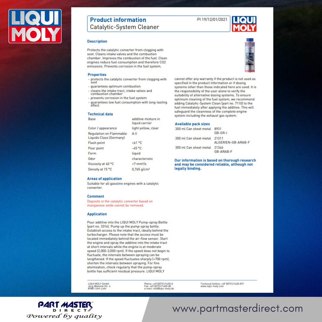 Liqui Moly Catalytic Converter Cleaner 300ml Petrol Engine Fuel System Treatment