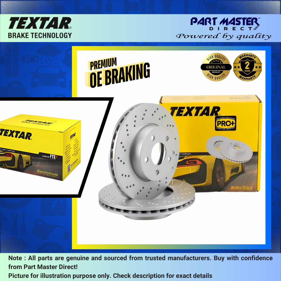 2x Front Brake Discs 370mm Vented Drilled Grooved Textar 92265425 Premium
