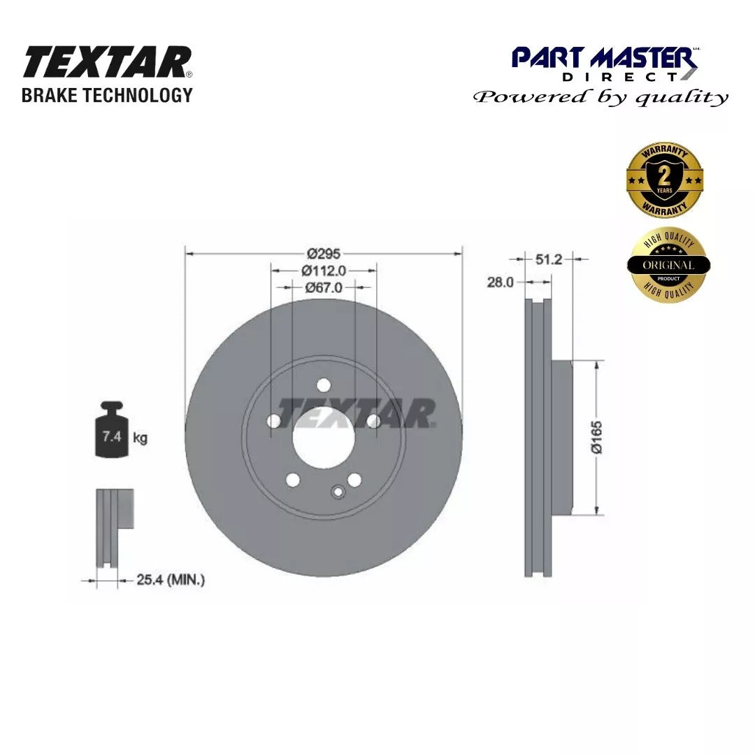 2x Textar 92241603 Front Brake Discs 295mm Vented fits 402065DA0A