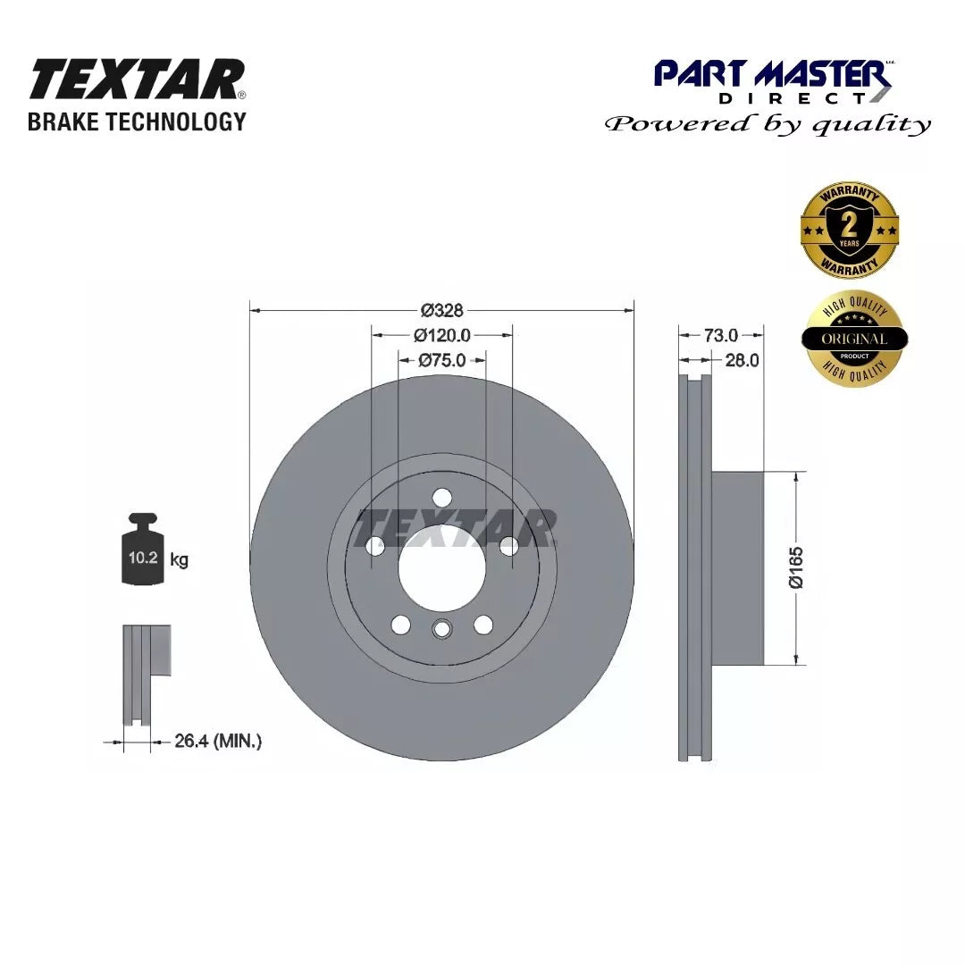 2x Textar 92257105 Front Brake Discs 328mm Vented fits 34106787490