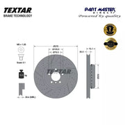 2x Front Brake Discs 370mm Vented Drilled Grooved Textar 92265425 Premium