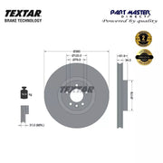 2x Textar 92235605 Brake Discs 380mm Front Vented fits LR016176