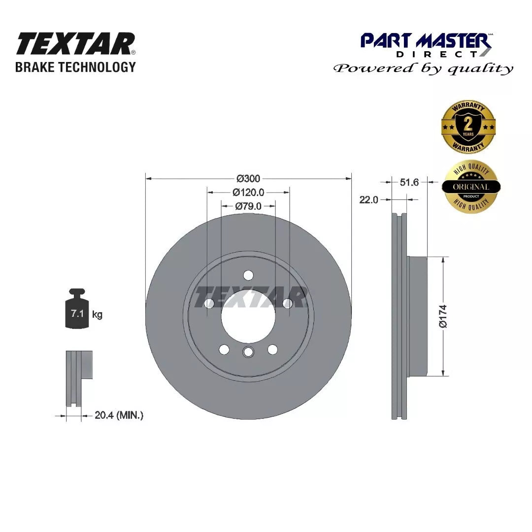 2x Textar 92097205 Front Brake Discs Vented 300mm OE 1164539 34111164539 New
