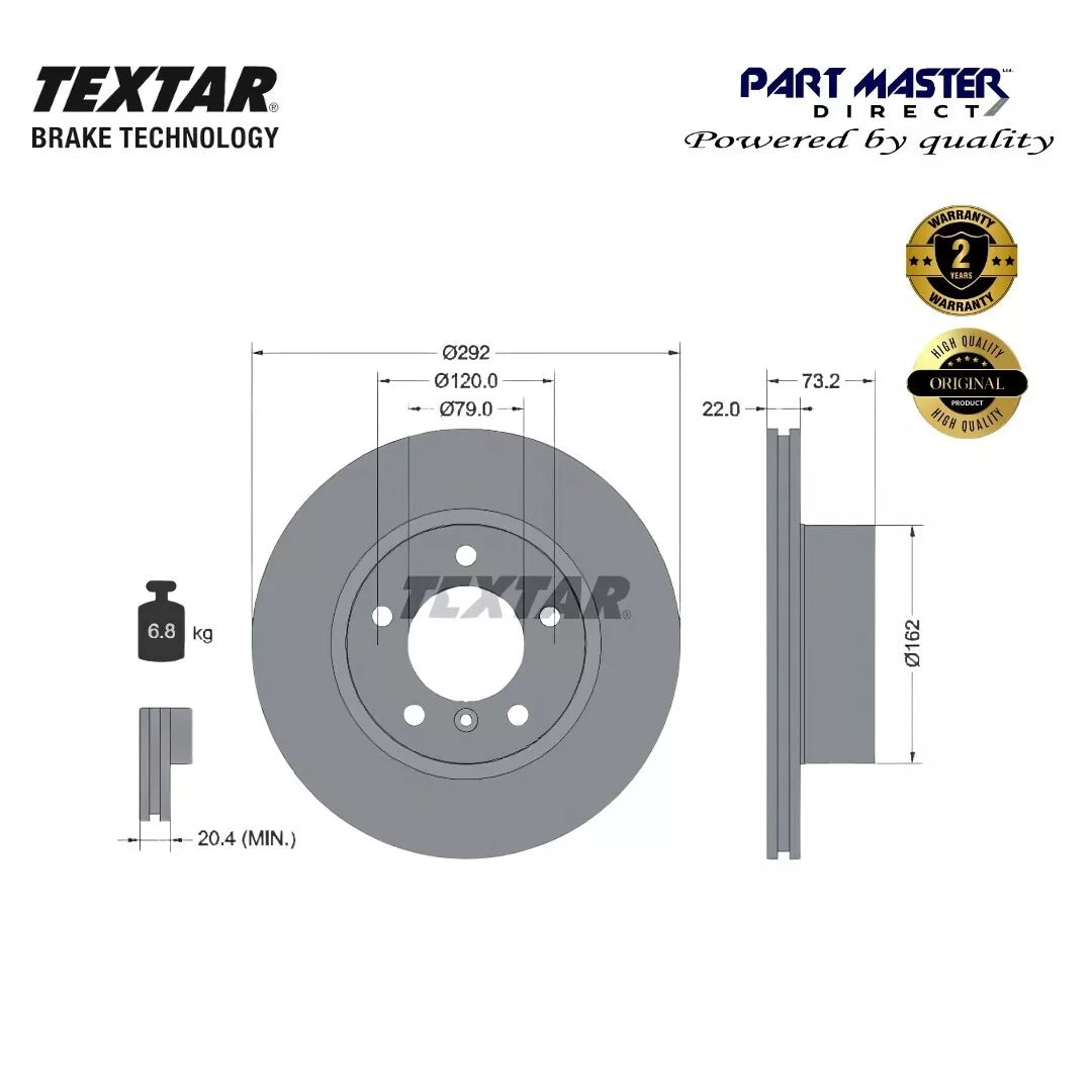 2x Genuine Textar 92132805 Vented Front Brake Discs 292mm fits OE 34116764641