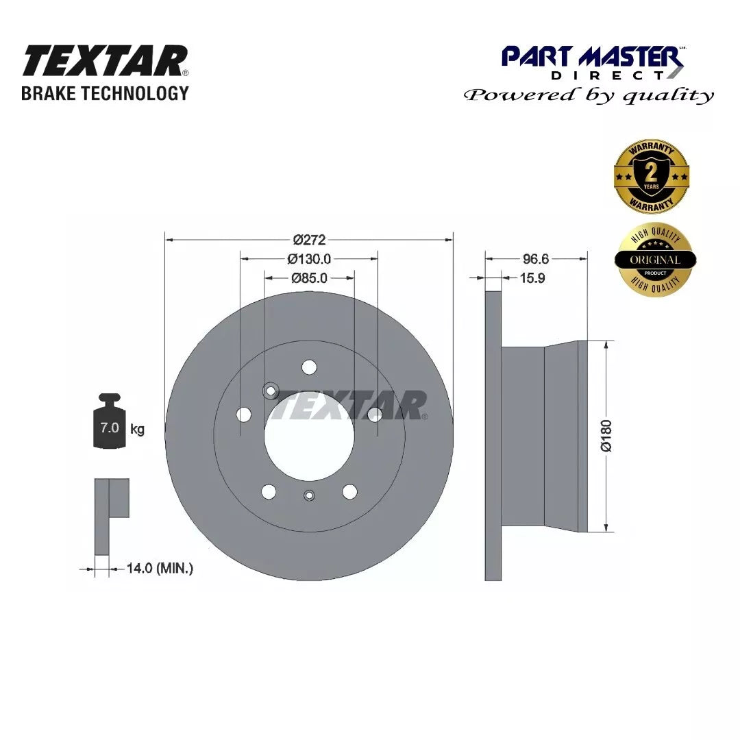2x Textar 92137603 Rear Brake Discs Solid 272mm Genuine OE Fits 2D0615601A/D