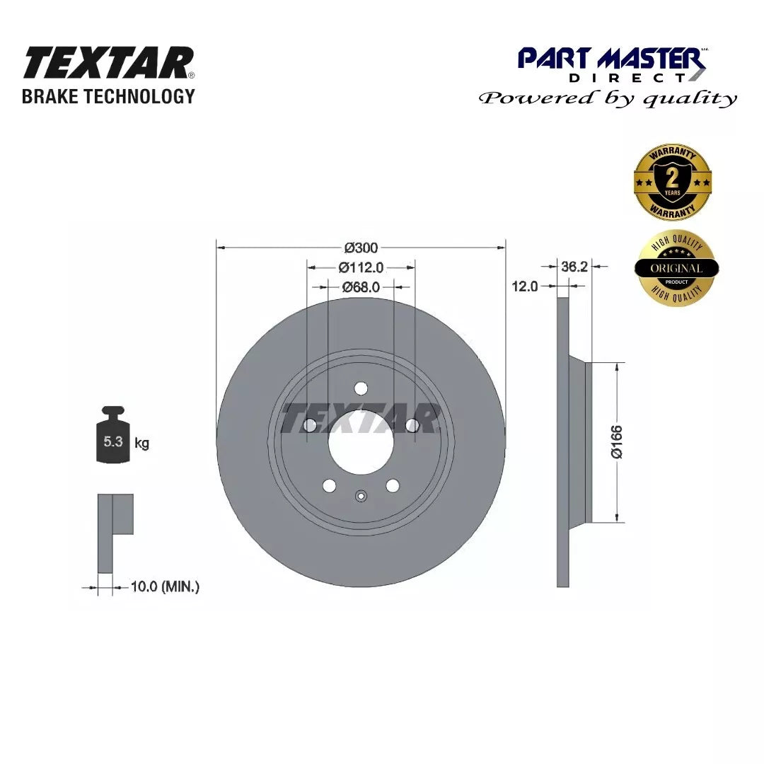 Textar 92160103 2x Rear Brake Discs Solid 300mm Genuine OE 8K0615601B/J