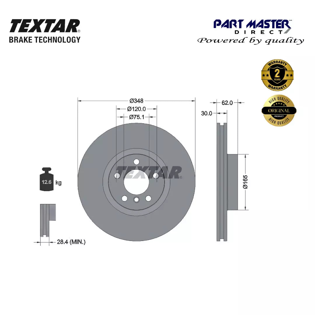 Textar 92160905 2x Front Brake Discs Vented 348mm Genuine fits OE 34116771986