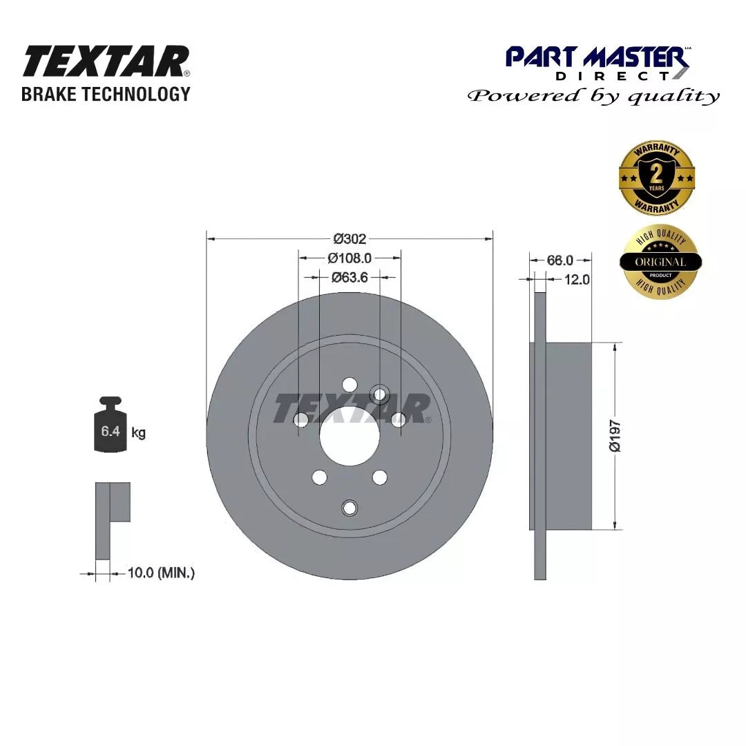 Textar 92162703 2x Rear Brake Discs Solid 302mm Genuine fits OE LR001018