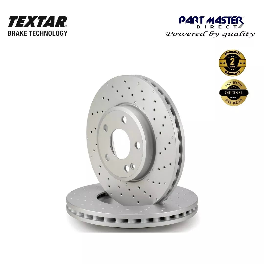 2x Front Brake Discs 370mm Vented Drilled Grooved Textar 92265425 Premium